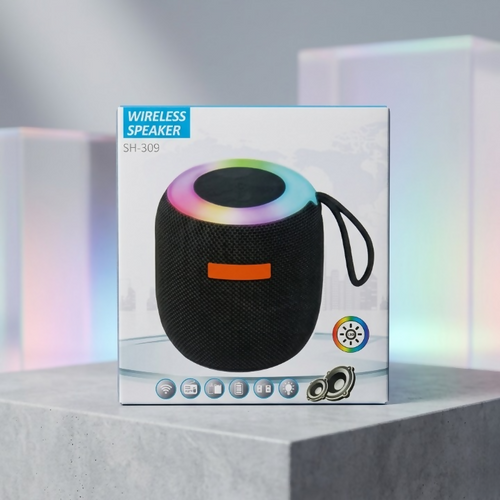SH-309 Mini Wireless Speaker – Portable Bluetooth Sound Box with RGB LED Light & TWS Support (Small Size)