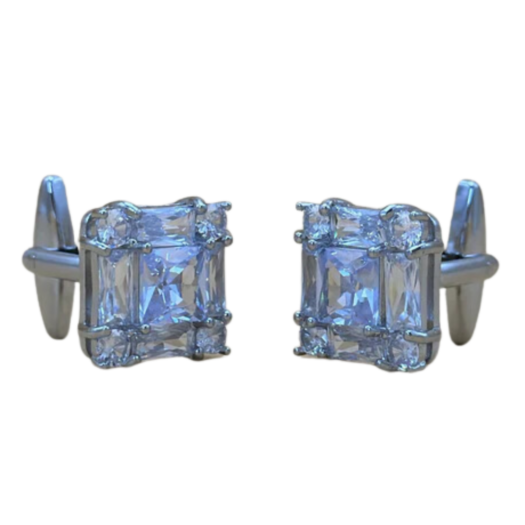 Cuff links Stud Button, Silver Square & Premium Formal Accessories