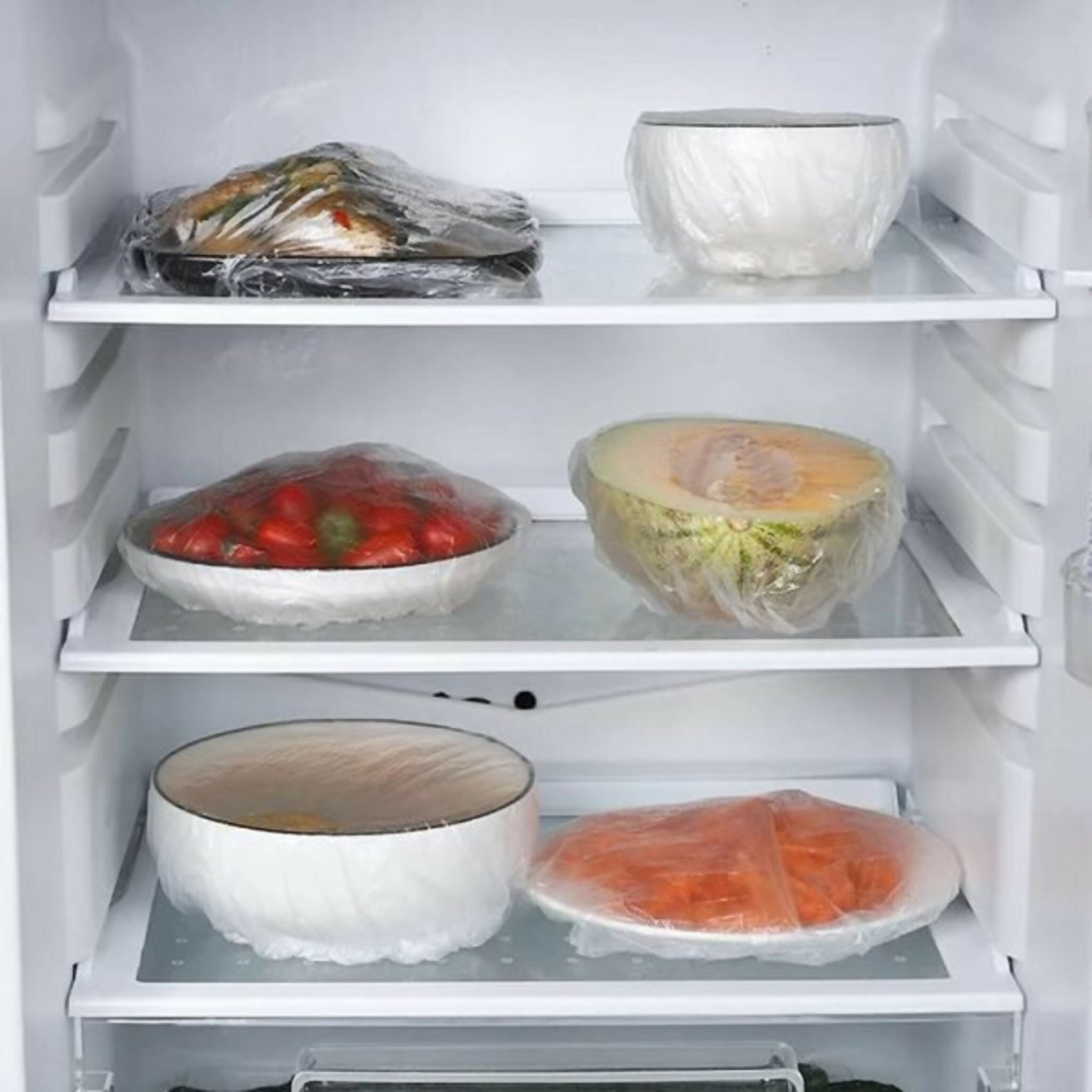 100 PCS Disposable Food Cover Plastic Bags – Transparent Fresh Food Storage & Wrap Bags (Pack Of 01)