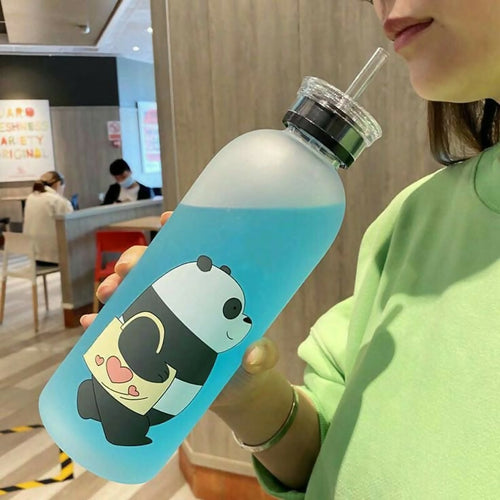 We Bare Bears Panda Water Bottle 1000ml - Cute Cartoon Design Durable Hydration Bottle For School, Gym, Travel, And Outdoor Activities (Random Color)