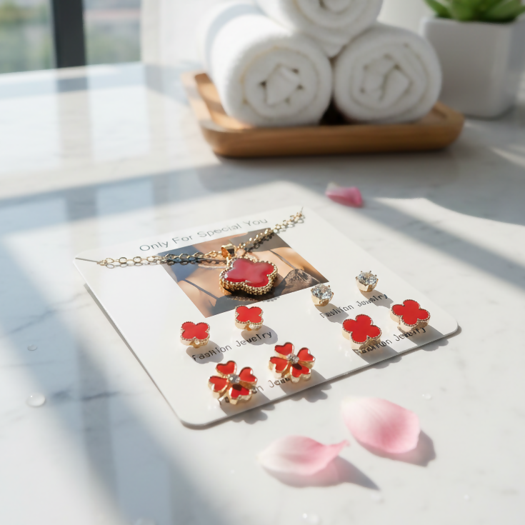 Beautiful 4 Pairs Of Earrings & Necklace Elegant Design