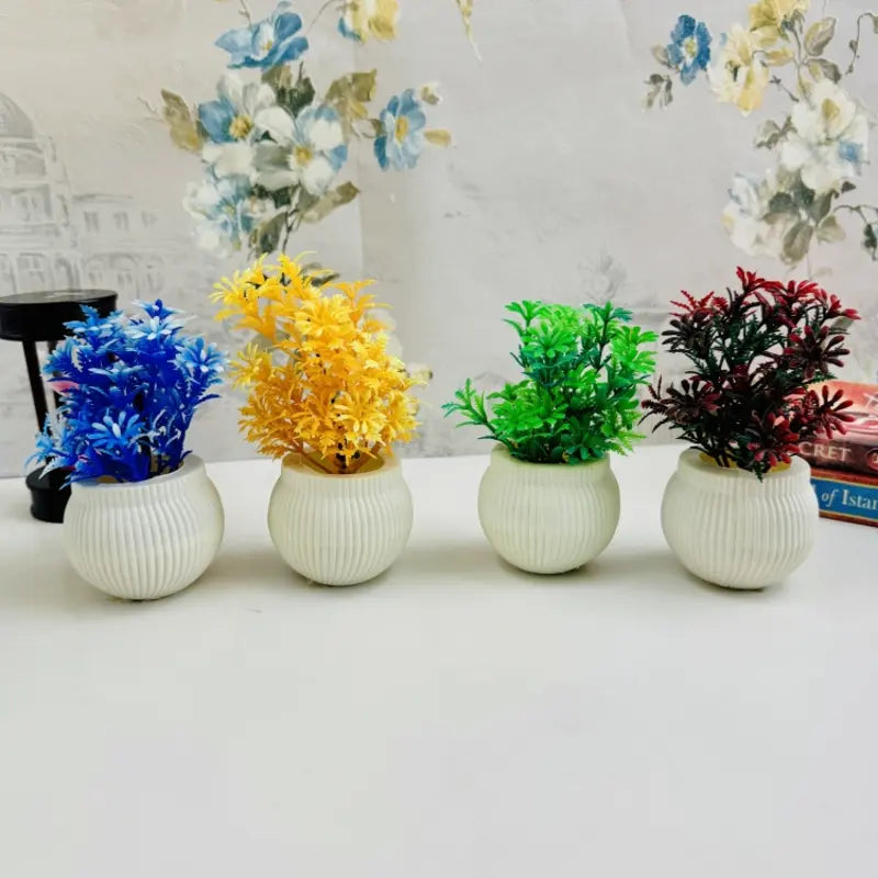 Mini Artificial Plants Decorative Tabletop Greenery - Pack of 4