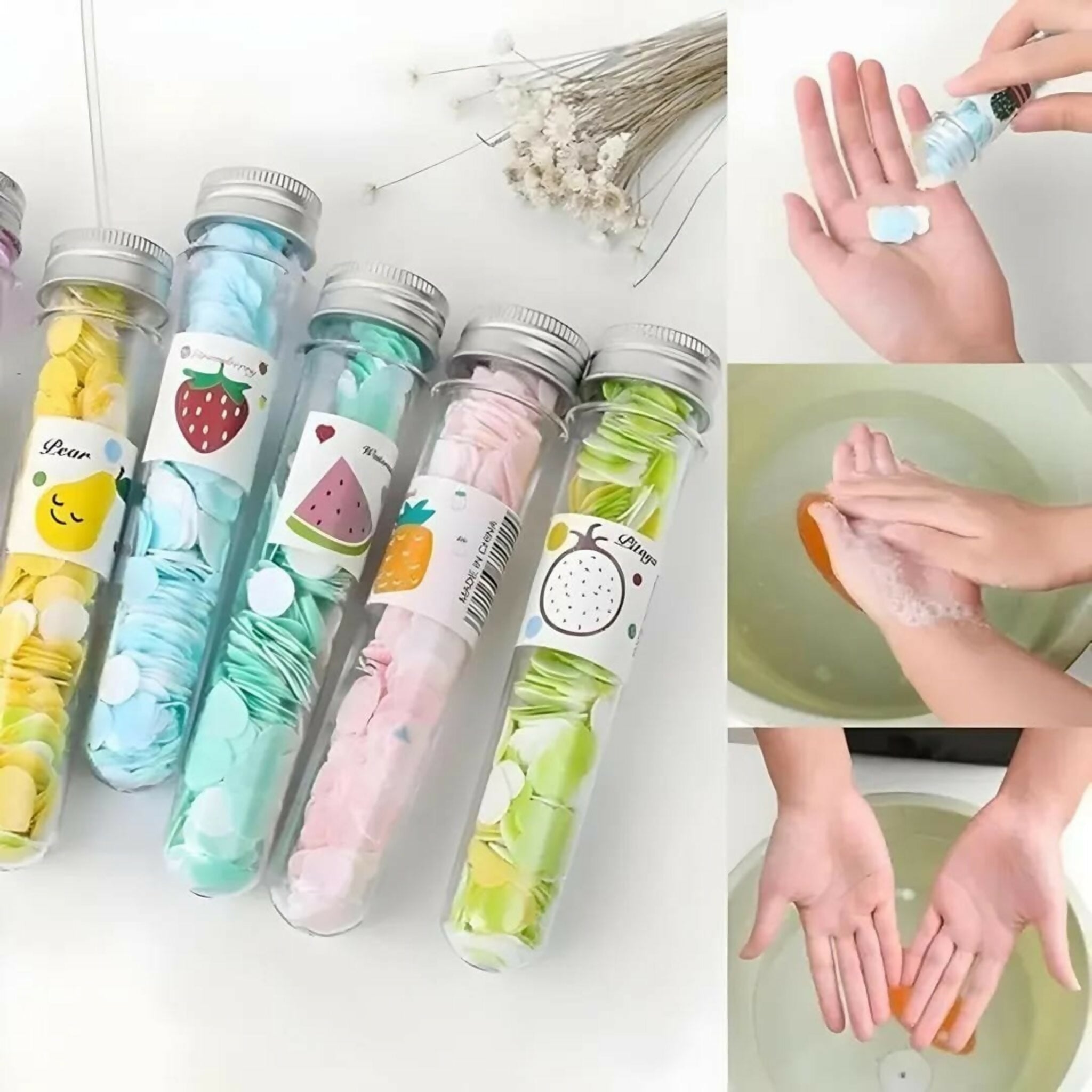 00 Pcs Disposable Flower Paper Soap With Portable Tube Multi Color Travel Sheets