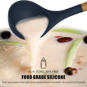 Kitchen Non toxic Spatula Set with Turner Tongs,Spoon,Brush,Whisk-Wooden Handle – Random Color