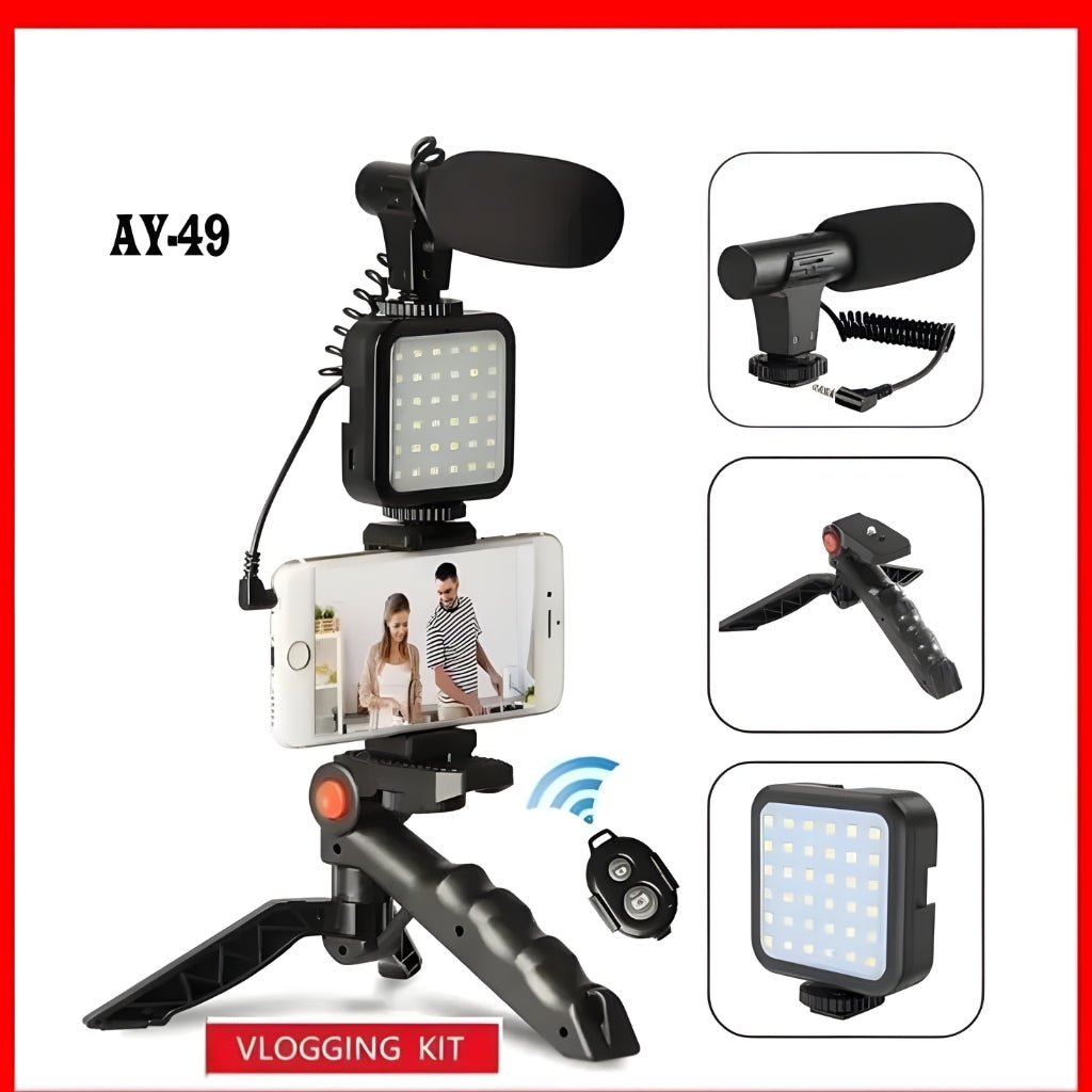 AY-49 Vlogger Video Making Kit With Mic Light And Tripod