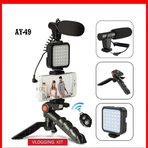 AY-49 Vlogger Video Making Kit With Mic Light And Tripod