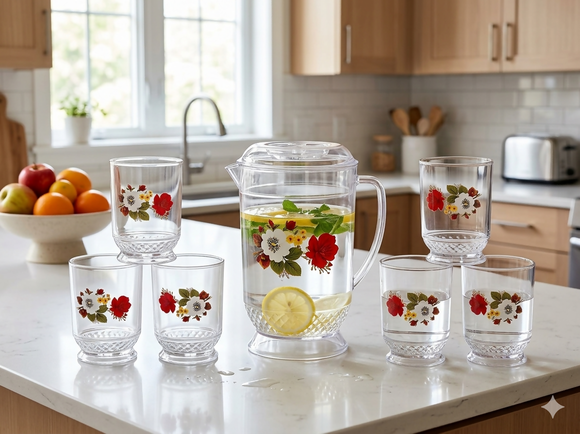 Water set Al Haram 7 piece 1 jug 6 matching glass kitchen accessories