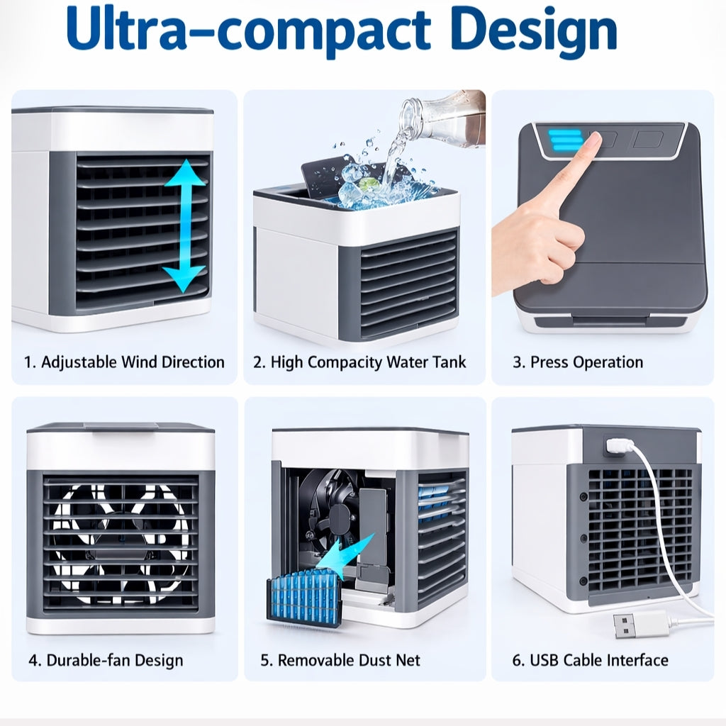 Air Conditioner, Portable USB Air Cooler Fan with 3 Speeds