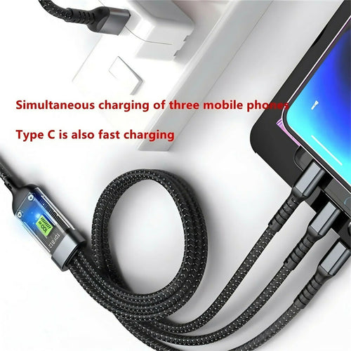 100W 5A Fast Charging 3-in-1 USB Cable