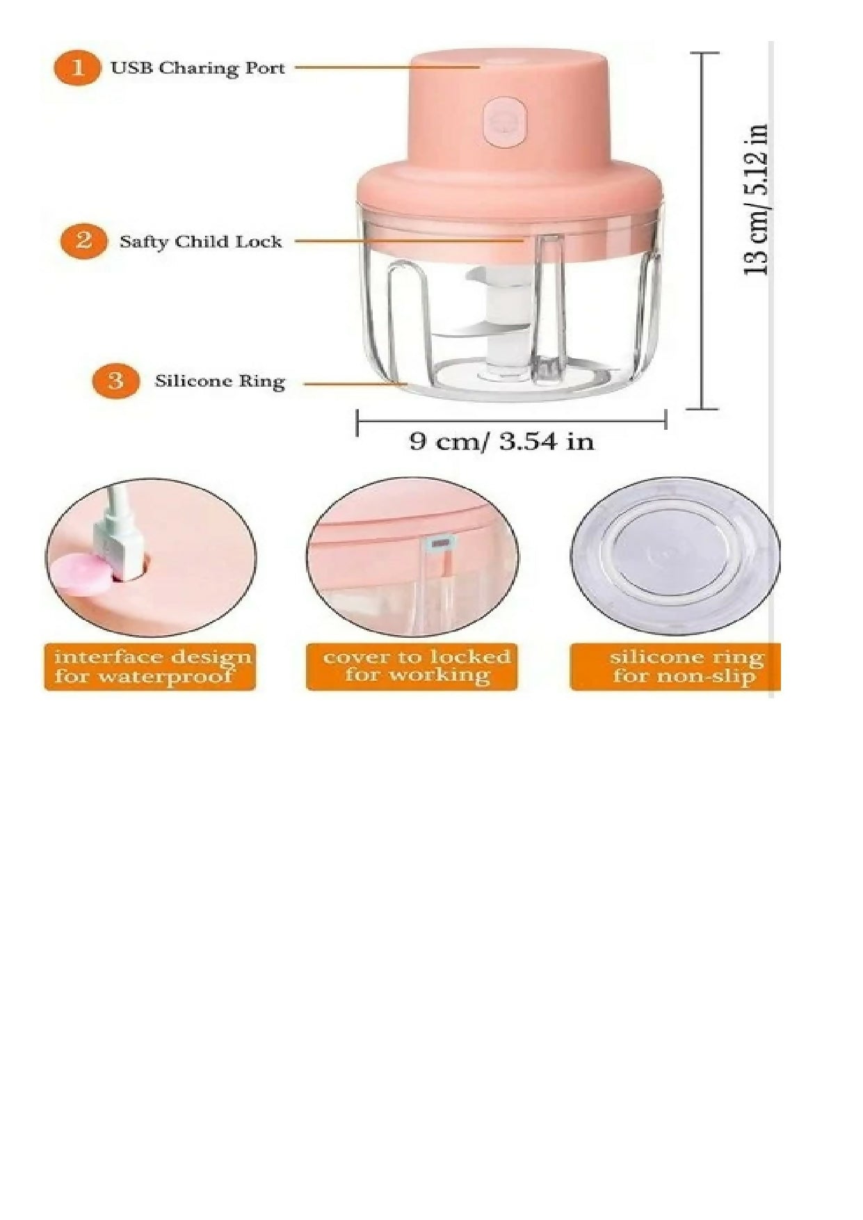 Mini Food Chopper Portable USB Rechargeable Vegetable Garlic Meat Grinder | With Cable – Size 250ml