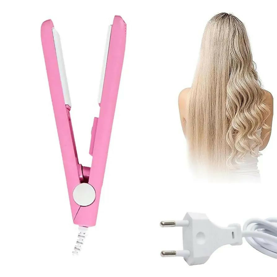 2-in-1 Mini Hair Straightener & Curler – Portable Thermostatic Ceramic Flat Iron for Dry & Wet Hair Styling - Random Color