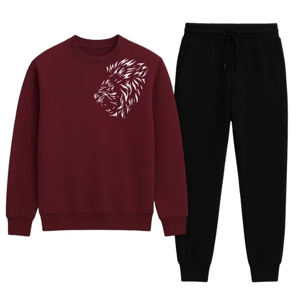 LION Printed Maroon Tracksuit Sweatshirt & Trouser | Warm & Comfortable Winter Wear | Medium, Large and XL