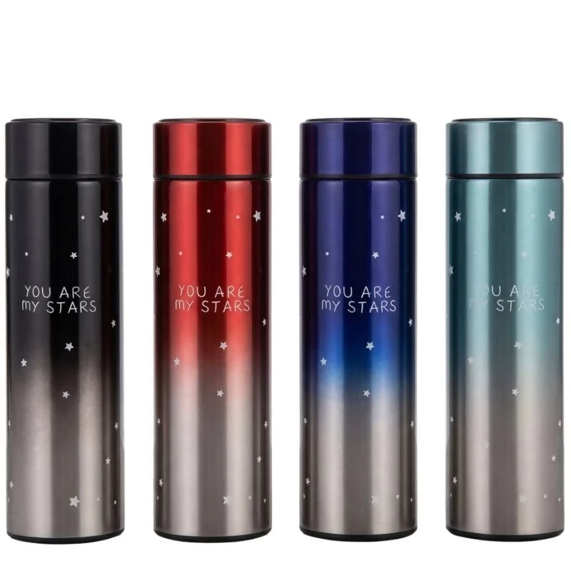 LED Temperature Display Water Bottle Stars Design | Smart Stainless Steel Vacuum 500ml Flask | Random Color LED Temperature Display Water Bottle