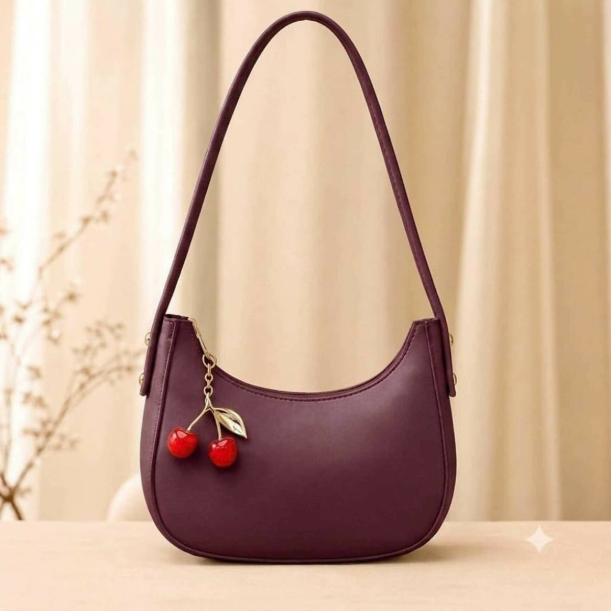 Cherry Charm Shoulder Purse Stylish Compact Durable Fashion Accessory Practical Choice For Daily Use Office College And Casual Outings - Black