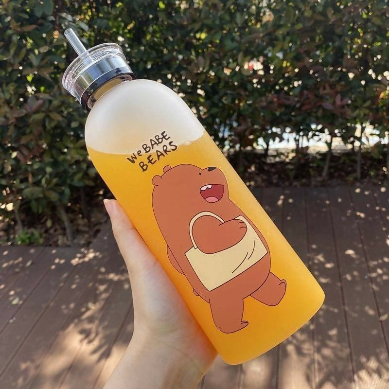 We Bear Panda Water Bottle 1000ml With Two Caps And Straw Durable Design For Daily Hydration And Easy Use (Random Design)