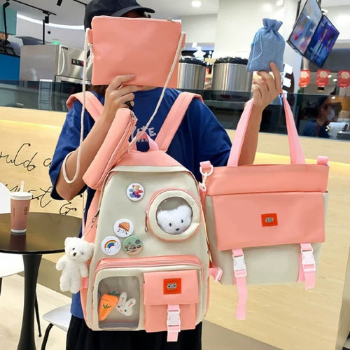 Backpack, High Capacity Cute School Bags for College and Travel - Set 5 in 1