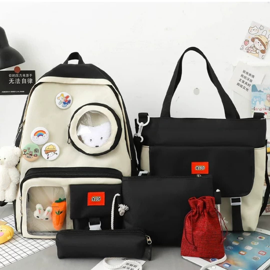 Backpack, High Capacity Cute School Bags for College and Travel - Set 5 in 1