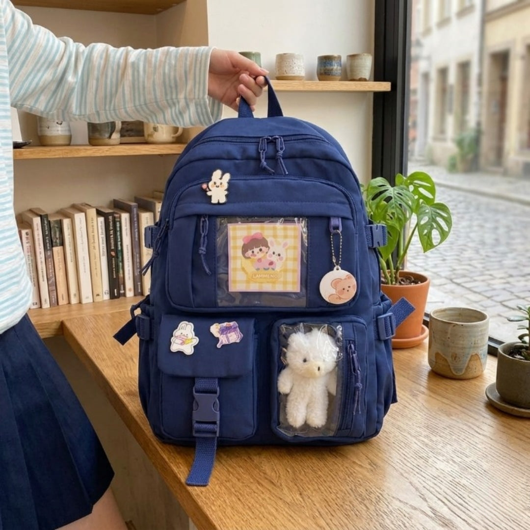 Backpack, Multi Pocket Canvas School Bag for Girl