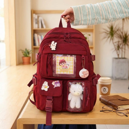 Backpack, Multi Pocket Canvas School Bag for Girl