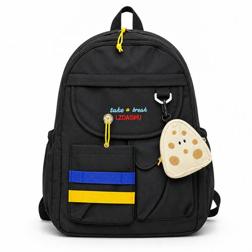 Backpack with Mouse Coin Purse Blue Yellow Stripe for girls