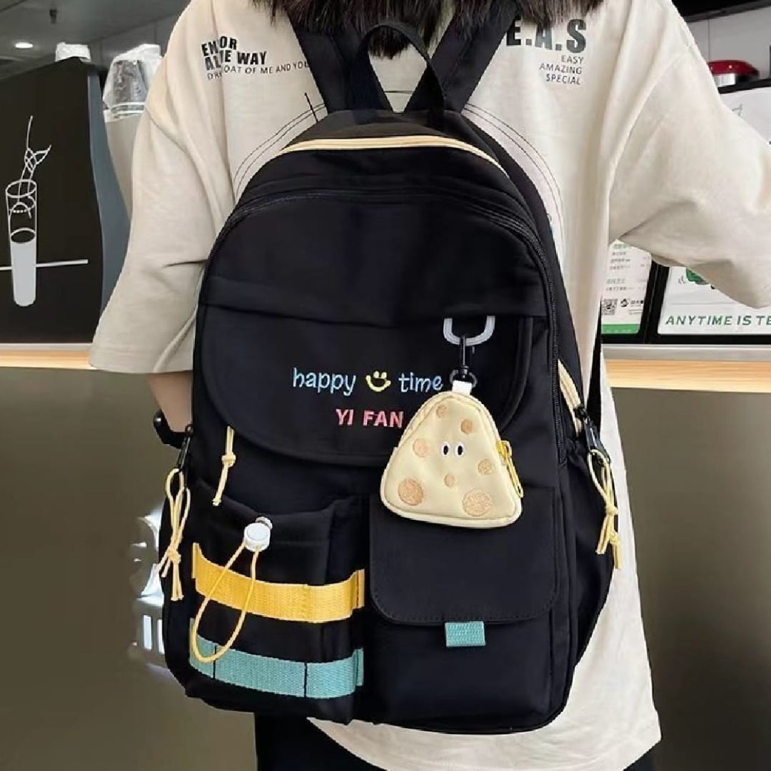 Backpack with Mouse Coin Purse Blue Yellow Stripe for girls