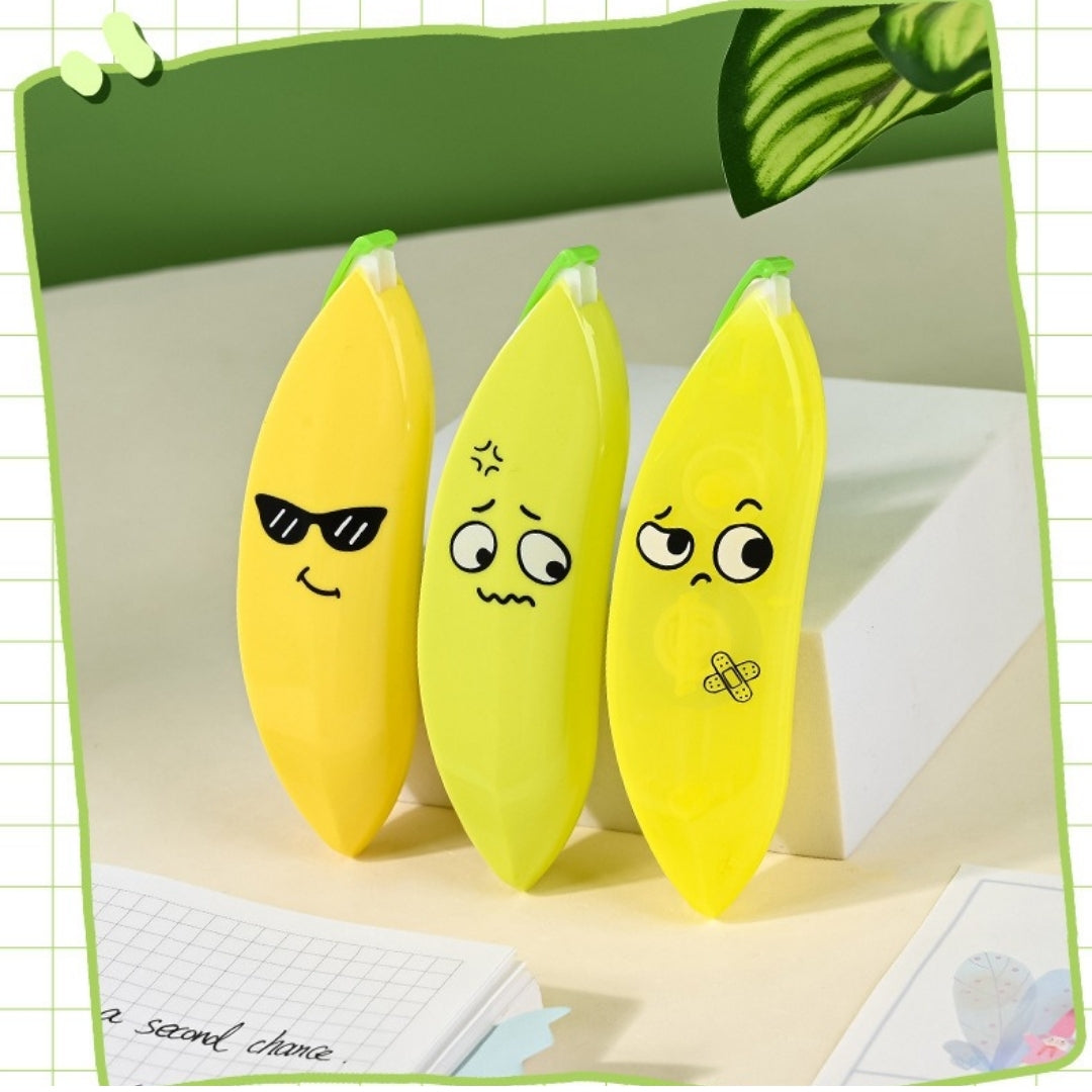 Banana Shaped Correction Tape, Fun Portable Eraser Tool for School and Office - 3 pcs