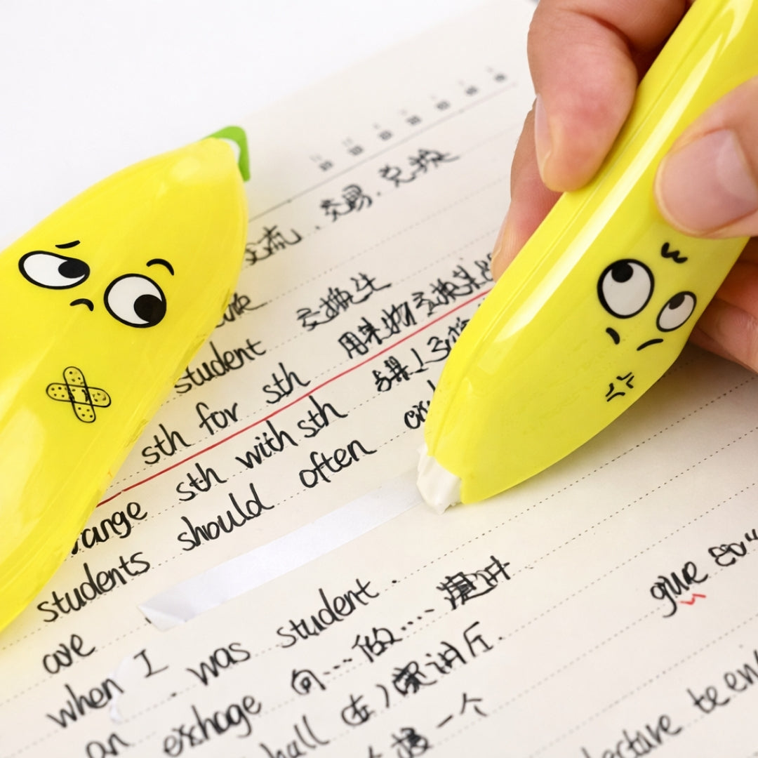 Banana Shaped Correction Tape, Fun Portable Eraser Tool for School and Office - 3 pcs