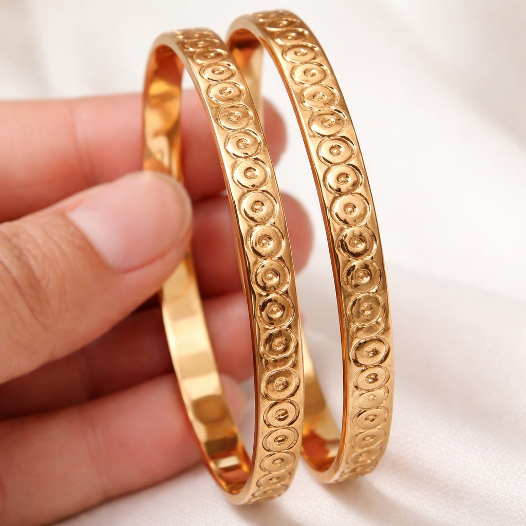 Bangle Bracelet, Trendy Golden Open, Dotted Circle Design, for Women
