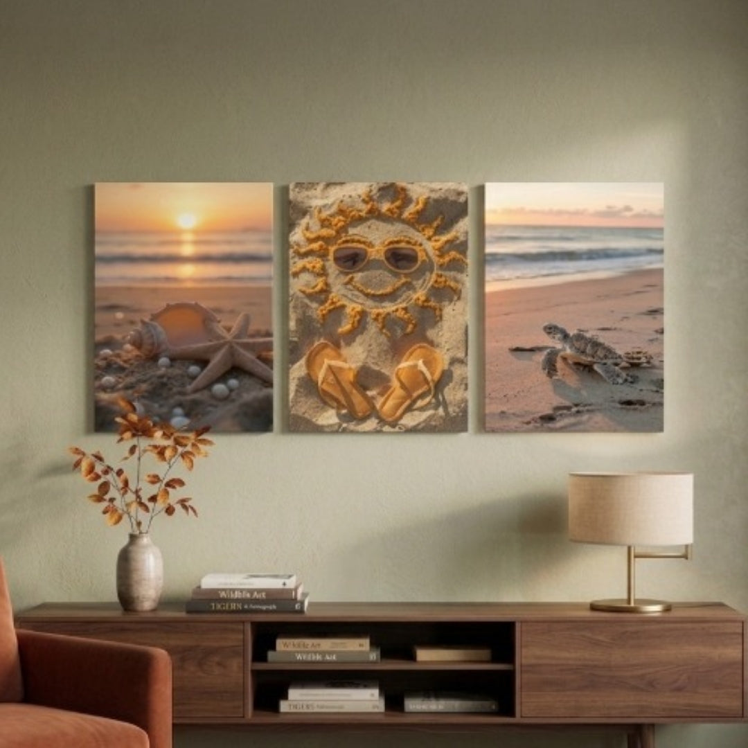 Beach Life Summer Sunset Wooden Wall Art Panels - 3 Piece