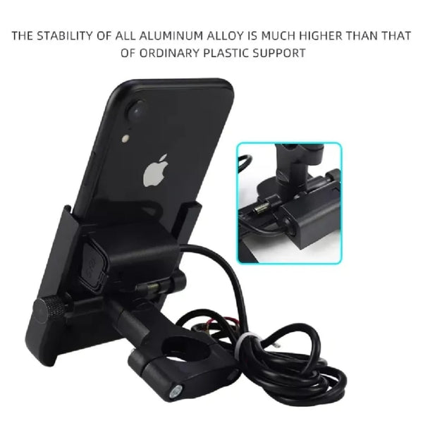 Bike Mobile Holder with Charger Aluminium Body Secure Mount USB Charging