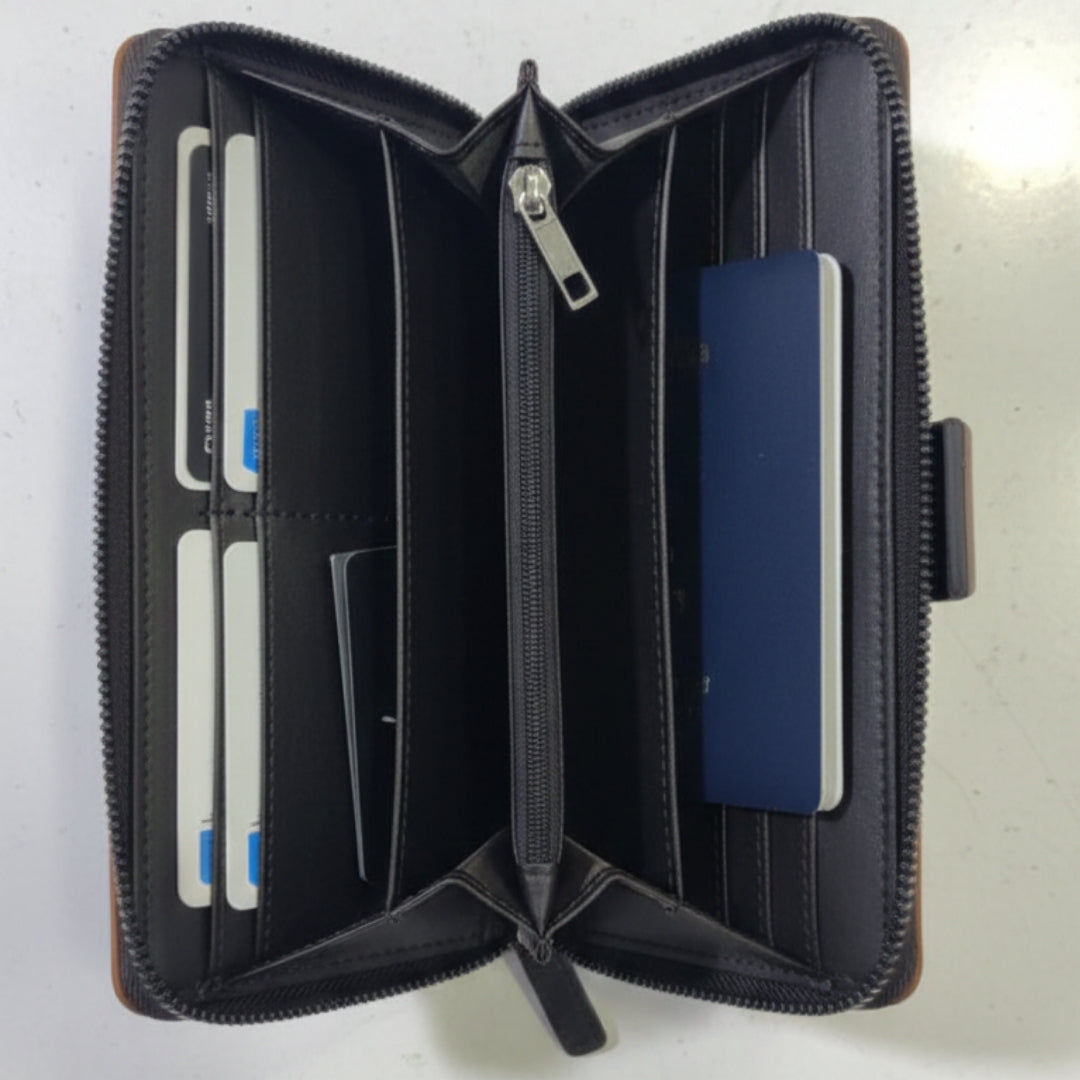 Black Leather Travel Organizer Wallet