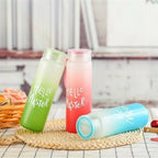 Hello Master 480ml Frosted Glass Water Bottle – Transparent Leak-Proof Portable Drinkware with Carrying Strap (Random Color)