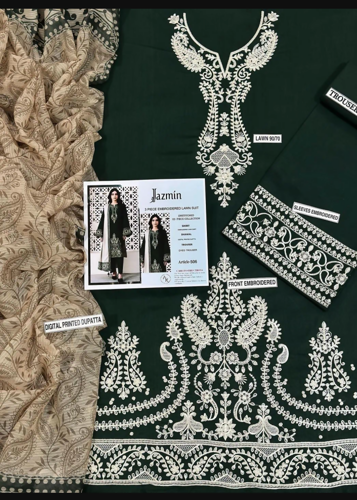 Green Embroidered 3PC Suit For Bridesmaid