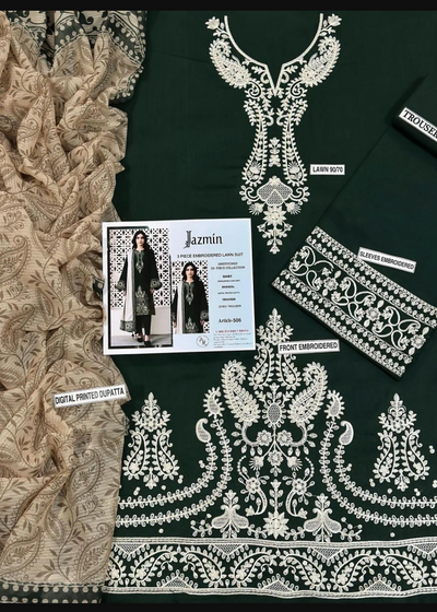 Green Embroidered 3PC Suit For Bridesmaid