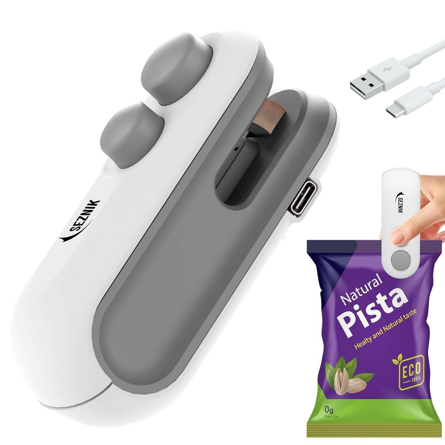 Pc Mini Heat Sealing Machine 2-In-1 Cutter & Sealer With USB Cable – Compact USB Rechargeable Food Bag Sealer For Snacks And Storage (Random Color)