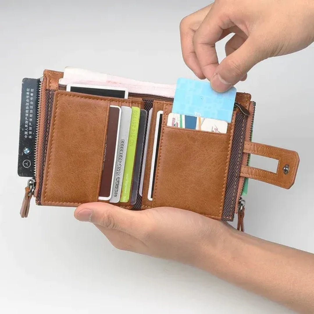 Buffalo Leather Trifold Wallet with Coin Pocket for Men