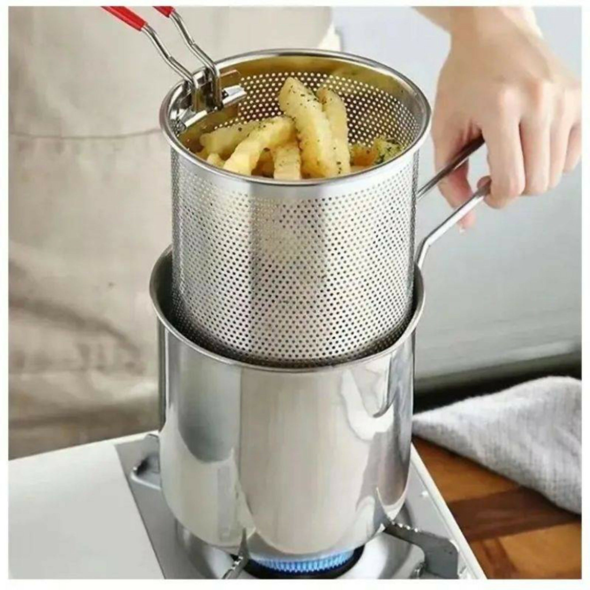 Stainless Steel Deep Fryer Pot with Strainer 1200ML | Heavy-Duty Oil Frying Pan for Kitchen