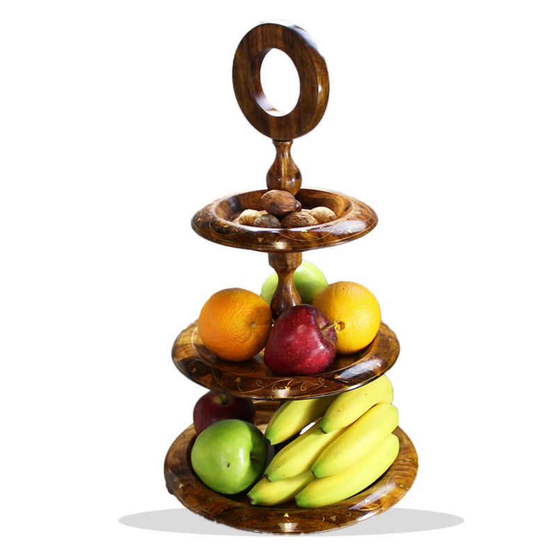 3 Portion Wooden Serving Tray, Vintage Brass Inlay, for Home Decor