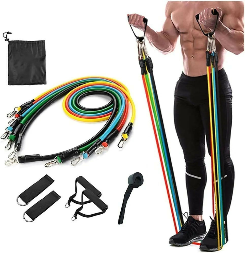 11 In 1 Natural Rubber Power Resistance Bands Exercise Belt For Home Office Outdoor Gym Equipment