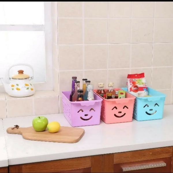 Smile Basket Without Cap Pack of 3 | Multipurpose Storage Organizer Baskets for Kitchen, Home, Office & Bathroom