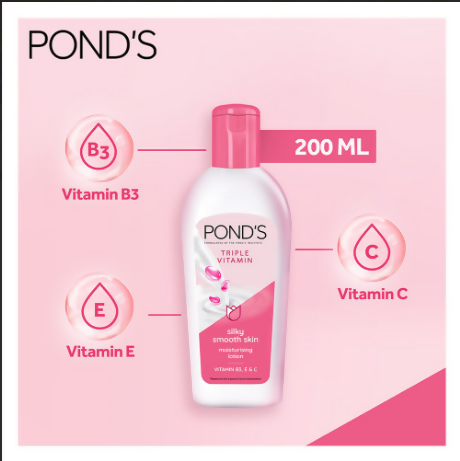Ponds Triple Vitamin Moisturising Lotion Silky Smooth Skin 200ml