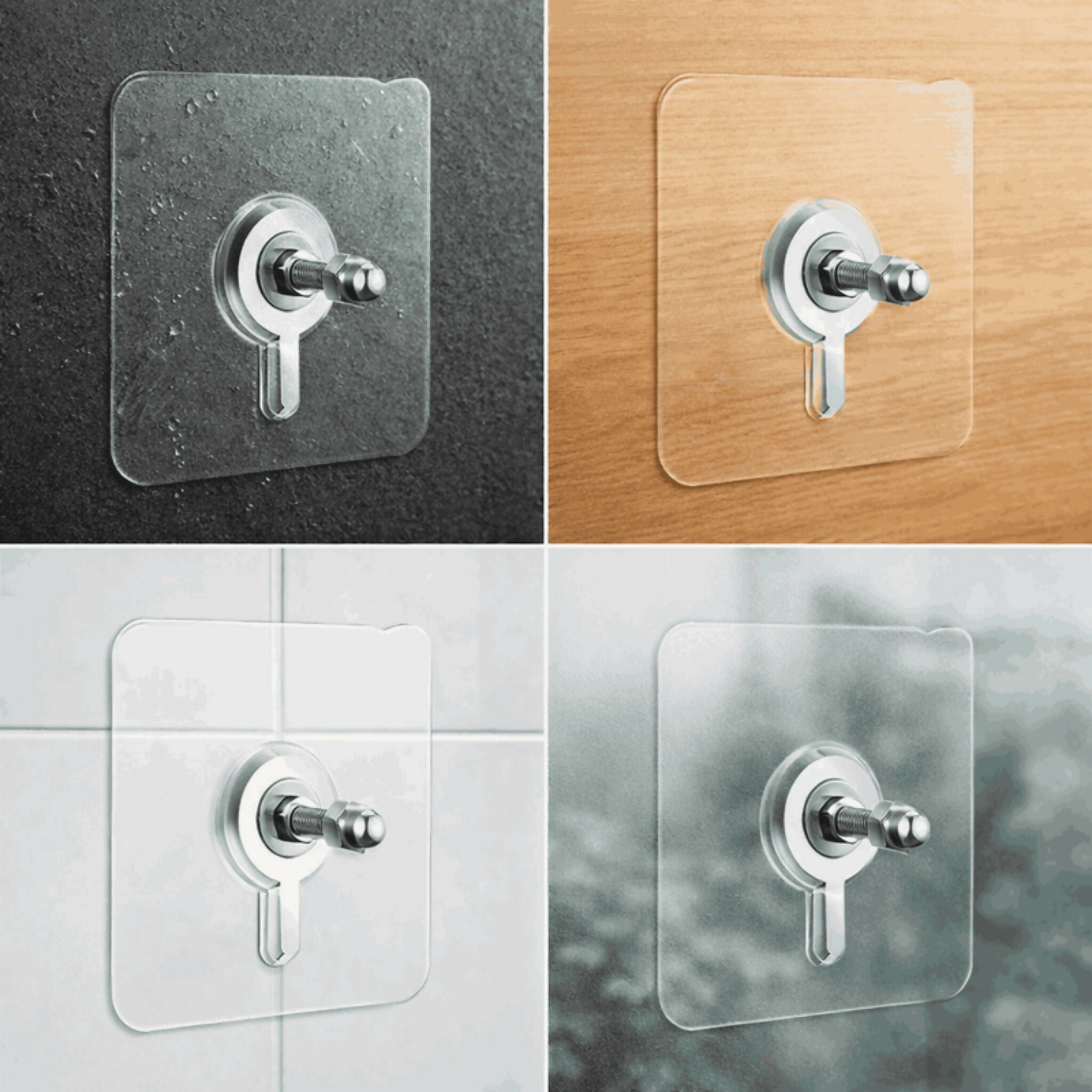 Pack of 10 Heavy-Duty Self-Adhesive Wall Hooks – Transparent Waterproof No-Drill Hooks for Home & Kitchen