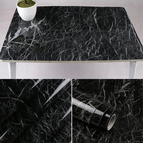 Self Adhesive Marble Sheet Sticker For Kitchen,(60×200) Cupboard, Wall – Anti Oil And Heat Resistant Wallpaper – Black