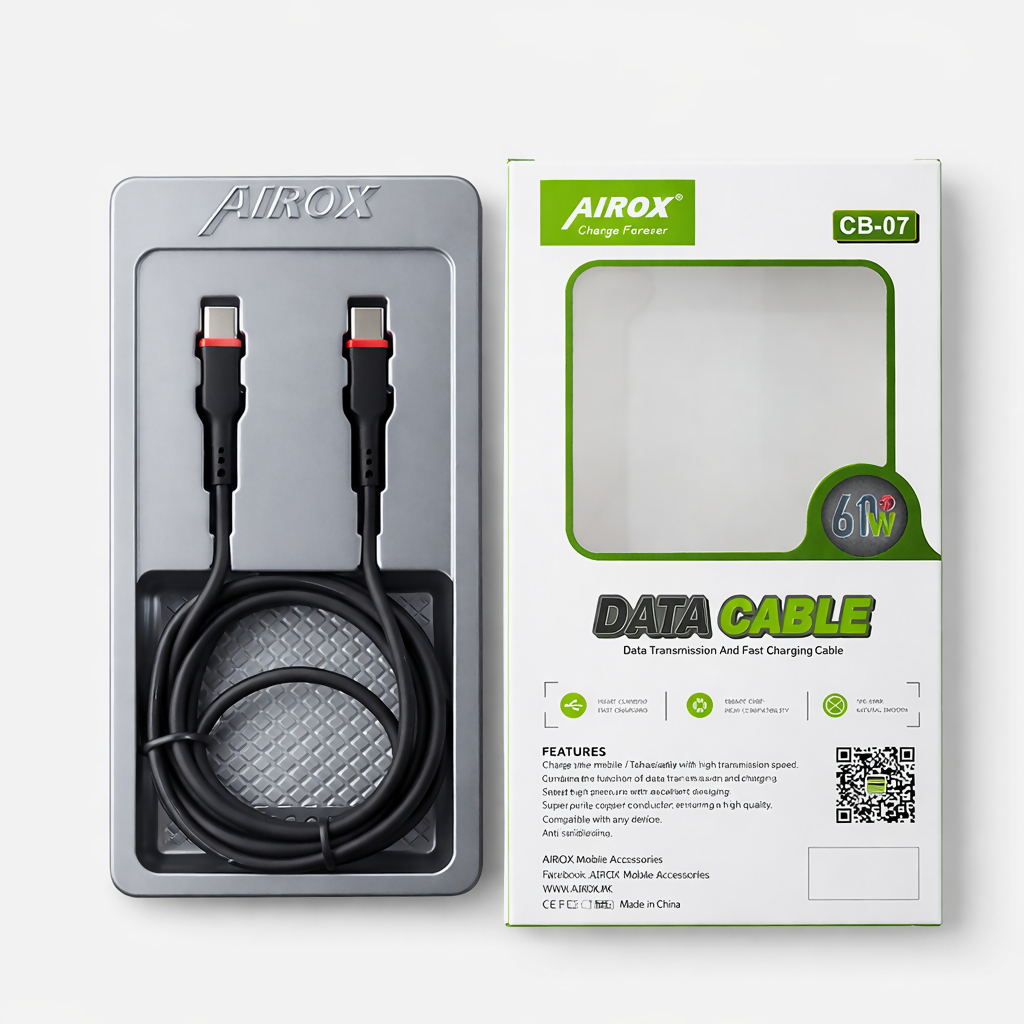 Airox USB Type-C to Type-C 60W Fast Charging Data Cable – Black