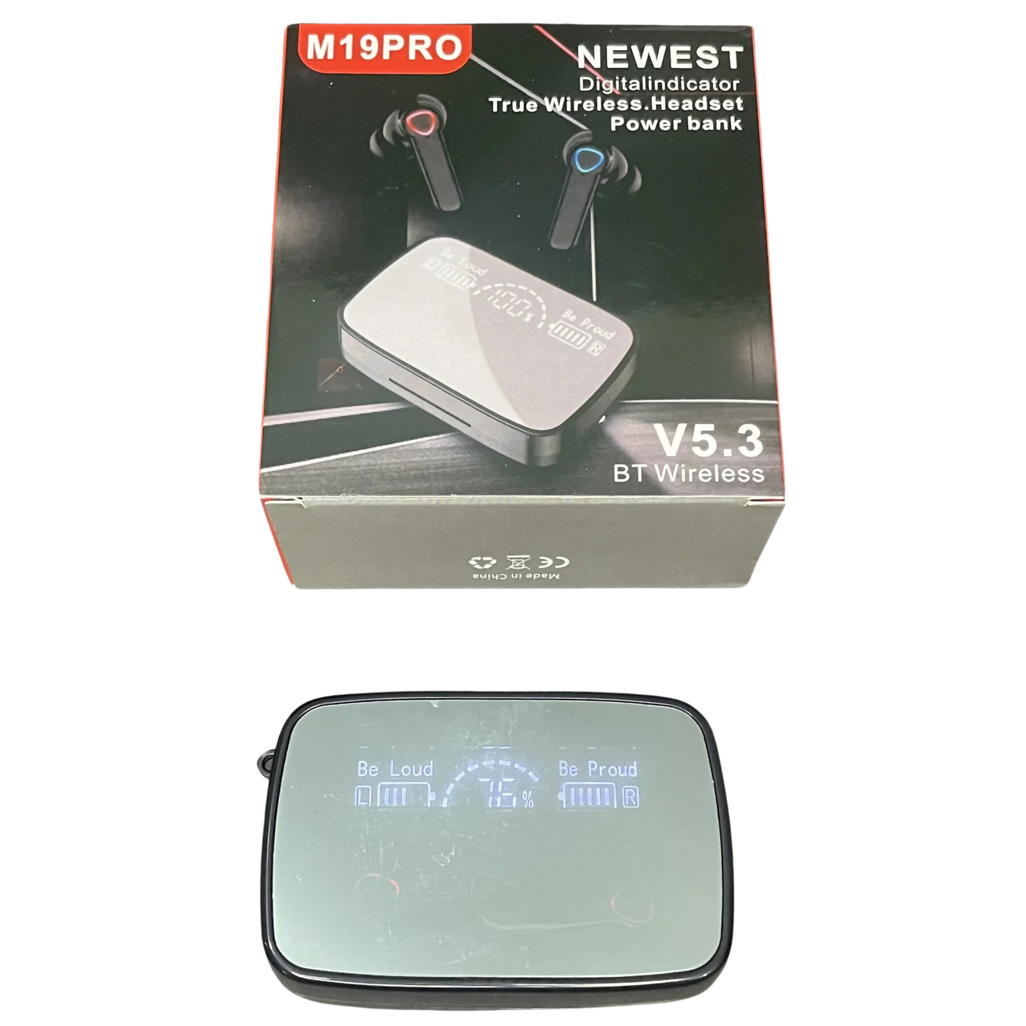 M19 Earbuds, Hifi Sound Wireless with Power bank, for All Mobiles