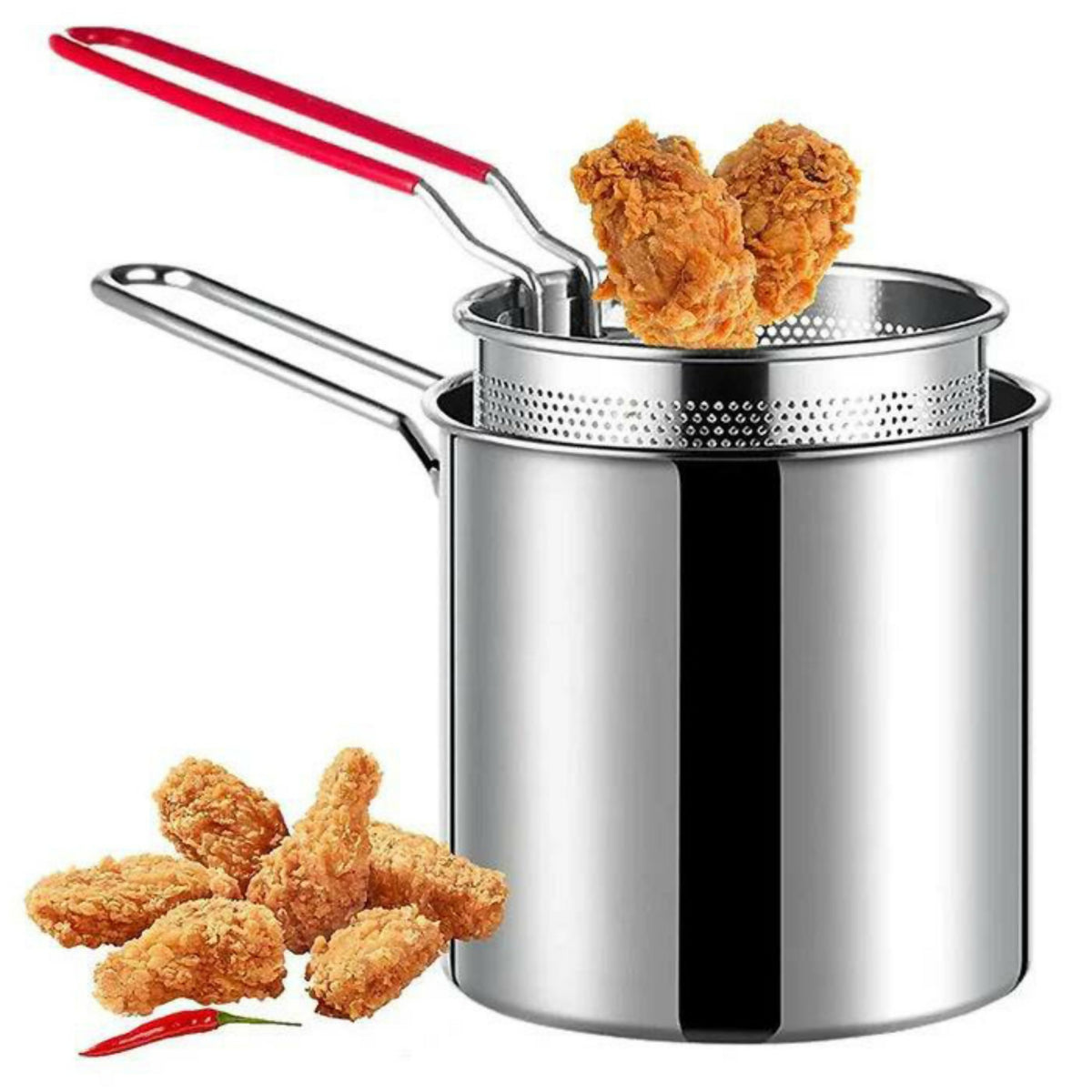 Stainless Steel Deep Fryer Pot with Strainer 1200ML | Heavy-Duty Oil Frying Pan for Kitchen