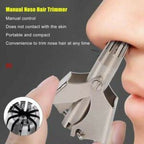 Stainless Steel Manual Nose Hair Trimmer – Portable 6-Teeth Precision Trimming Tool with Drawstring Bag and Brush