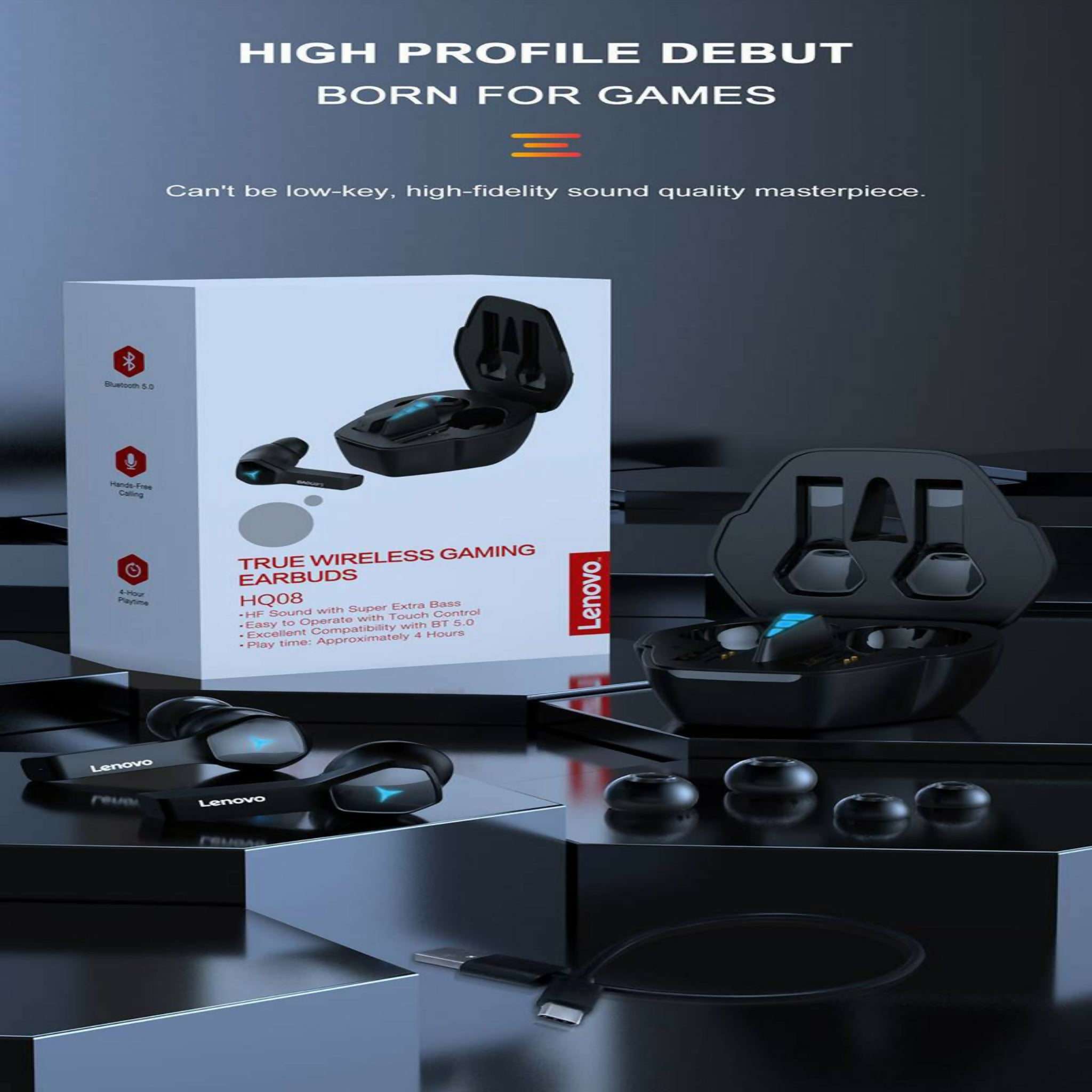 Lenovo HQ08 TWS Gaming Earbuds – Low Latency HiFi Sound Wireless Earphones | Original