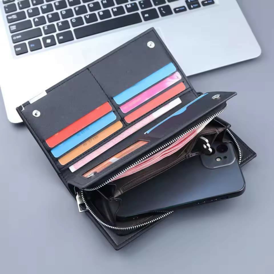 PU Leather Balebaily Long Wallet – Card Slots, Zippered Phone Compartment, ID Window, and Dual Ticket Pockets