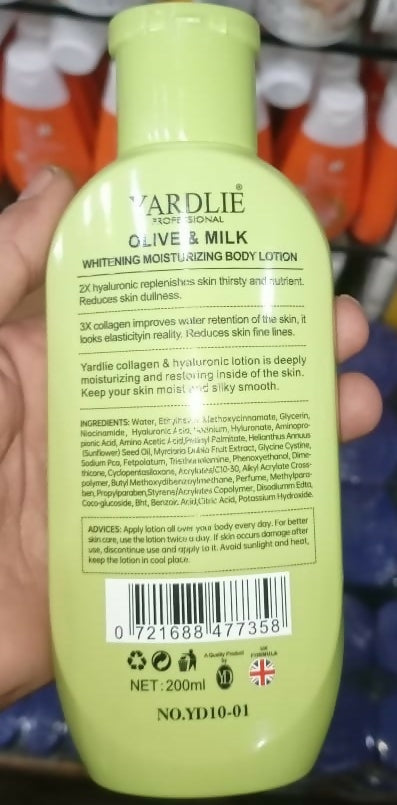 Yardlie Professional Olive Whitening Moisturizing Body Lotion Smooth Application For Skincare - 200ML